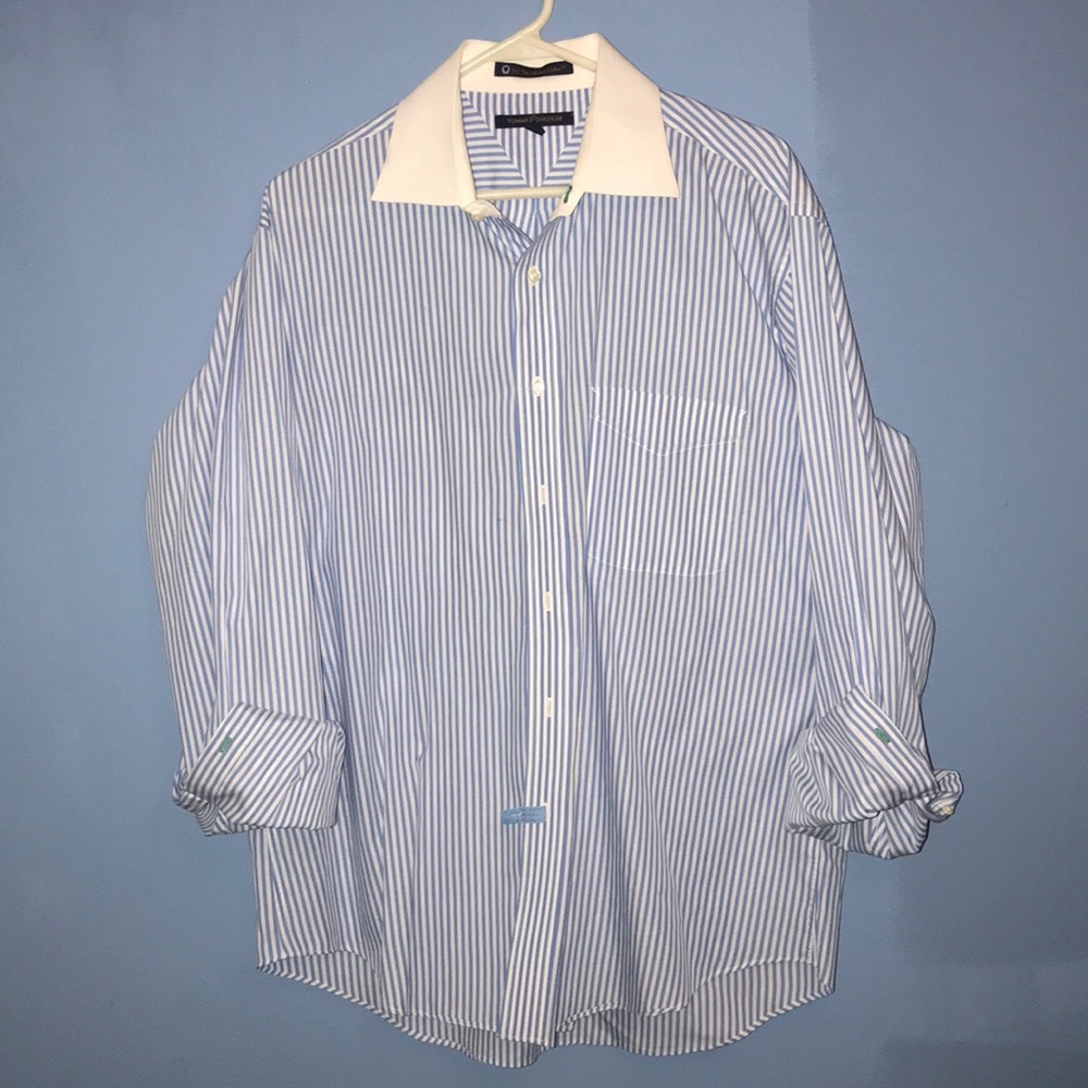 Blue and white mens dress shirt